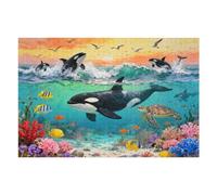 Killer Whales Orca 1000 Piece Puzzle for Women Ages 6-10, Educational Ocean Theme Jigsaw, Marine Animal Learning Game, Fun and Challenging Family Game Gift