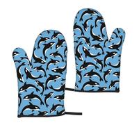 Killer Whales Orca, Kitchen Oven Mitts Anti-Slip Cooking Gloves,Heat Resistant Baking Mitts A Pair