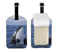 Killer Whales Orca,Luggage Tags Pu Leather Name Tag Travel Suitcase Identifier ID Tags Durable Baggage Label 2 pcs