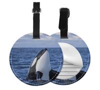 Killer Whales Orca,Luggage Tags Pu Leather Name Tag Travel Suitcase Identifier ID Tags Durable Baggage Label 2 pcs