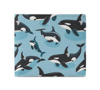 Killer Whales Orca Pattern Billfold Wallet Leather Purse Cute Card Holder Clutch for Business Travel