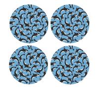 Killer Whales Orca,Round MDF Cork Coasters, Mugs Pad, Cups Mat Set of 4 Drinks Coasters