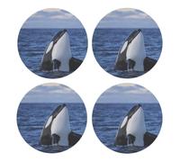 Killer Whales Orca,Round MDF Cork Coasters, Mugs Pad, Cups Mat Set of 4 Drinks Coasters