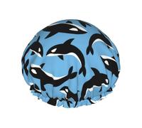 Killer Whales Orca,Shower Cap Nightcap Double Layer Waterproof Elastic Bath Cap Reusable Hair Cap