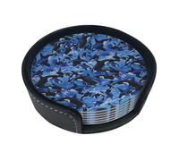 Killer Whales Orcas Sea,Set of 6 Round Coasters, Pu Leather Drinks Coasters with Holder for Home Office Kitchen