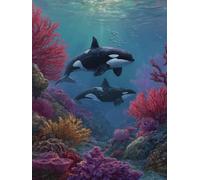 Killer Whales Paint by Numbers Coral Painting by Numbers for Adults DIY Digital Painting Hobbies for Adults Women with 3 Brush and Acrylic Paints Kit for Home Decor, Wall Art 16x24inch -zjn2507FW