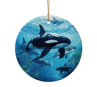 Killer Whales Swim Along 1 Printing Christmas Coworker Gifts For Friends Family Circular Ceramic Xmas Hanging Ornaments For Tree Decoration