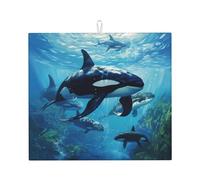 Killer Whales Swim Along 1 Printing Kitchen Drying Mat,Absorbent Non Slip Drying Mat,Foldable Mat for Kitchen Counter,Home,Office