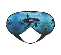Killer Whales Swim Along 1 Printing Soft Eye Mask,Double-Sided Soft Eye Cover for Sleep,Travel,Yoga, Adjustable Strap, Blocks Light