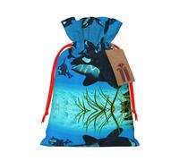 Killer Whales Swim Along Christmas Drawstring Sack Gift Bag, Lightweight And Cute In Design