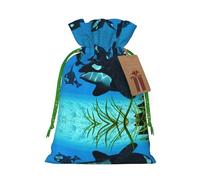 Killer Whales Swim Along Christmas Drawstring Sack Gift Bag, Lightweight And Cute In Design