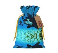 Killer Whales Swim Along Christmas Drawstring Sack Gift Bag, Lightweight And Cute In Design