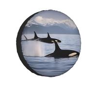 Killer Whales Swim Along Christmas Single Axle Wheel Covers,Fits Tires Single Buckle For Rvs,Trucks,All Year Round
