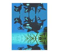 Killer Whales Swim Along Crystal Sticker, 3D Stereoscopic Effect, Pattern Does Not Fall Off When Exposed to Water