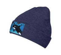 Killer Whales Swim Along Knitted Woolen Hat with High Elasticity, Soft and Skin Friendly, Lightweight and Warm Navy Blue