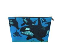 Killer Whales Swim Along Leather Travel Wash Bag, Stylish and Durable, Easy to Carry