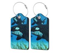 Killer Whales Swim Along Luggage Tag for Suitcase Durable Luggage Tags with Metal Loop Identifiers with Pu Privacy Name Address Labels & for Travel