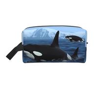 Killer Whales Swim Along Portable Large-Capacity Travel Toiletry Bag (Print Models) Waterproof Makeup Storage Bag for Men and Women for Business Trips, Fitness, Bathroom, Daily Storage