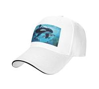 Killer Whales Swim Along Print Adjustable Size Sandwich Baseball Cap Breathable Unisex Casual Hat Daily Use Sport White