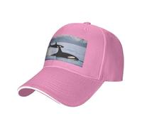 Killer Whales Swim Along Print Adjustable Size Sandwich Baseball Cap Breathable Unisex Casual Hat Daily Use Sport Pink