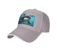 Killer Whales Swim Along Print Adjustable Size Sandwich Baseball Cap Breathable Unisex Casual Hat Daily Use Sport Gray