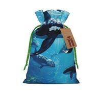 Killer Whales Swim Along Print Christmas Bag Drawstring Bags For Holiday Presents Xmas Sack Party Decor Gift