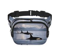 Killer Whales Swim Along print Fashion Waist Packs Crossbody Belt Bag Fanny Pack for Women Crossbody for Traveling Running, Black, One Size