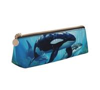 Killer Whales Swim Along Print Leather Pencil Case Stylish Pouch School Travel Makeup Organization Lightweight