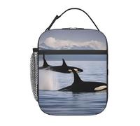 Killer Whales Swim Along Print Portable Lunch Tote Reusable Meal Bag Keep Food Fresh School Work Travel Picnic