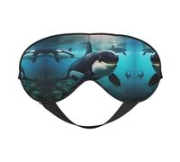 Killer Whales Swim Along Print Sleep Eye Mask with Adjustable Strap Soft for Airplane Travel Relax Yoga Nap Meditation