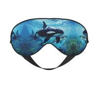 Killer Whales Swim Along Print Sleep Eye Mask with Adjustable Strap Soft for Airplane Travel Relax Yoga Nap Meditation