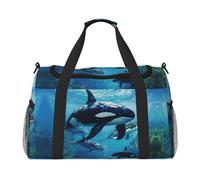Killer Whales Swim Along print Weekender Overnight Carry On Bag Gym Luggage Bag Duffel Bag for Travel Women, Black, One Size