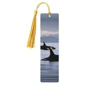 Killer Whales Swim Along Print Wood Bookmark for Women Men,with Tassels Reading Bookmarks for Book Lovers,Gifts