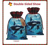 Killer Whales Swim Along Print Xmas Drawstring Gift Bag Wrapping Needs For Christmas Bags Holiday Party Favors