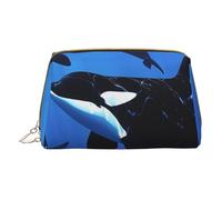 Killer Whales Swim Along Printed Cosmetic Bags for Women Mom, Small PVC Leather Travel Makeup Bag Cute Gifts Toiletry Bag with Zipper
