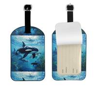 Killer Whales Swim Along Printed Leather Luggage Tag, Durable Baggage Identifier, Soft PU ID Label, for Business Travel