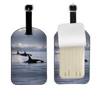 Killer Whales Swim Along Printed PU Leather Bag Tag, Personalized Baggage Label, Privacy Flap ID Shield, for Vacation