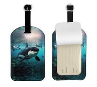 Killer Whales Swim Along Printed PU Leather Bag Tag, Personalized Baggage Label, Privacy Flap ID Shield, for Vacation