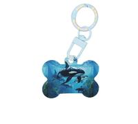 Killer Whales Swim Along Printing Acrylic Dog Bone Ornament Pet Tags Key Chain Holiday for Lovers Dogs Gift
