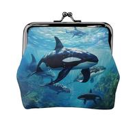 Killer Whales Swim Along Printing Small Travel Kit Wallet, Compact Pouch For Camping Adventures And Fishing Trips, Black, One Size, Art Deco
