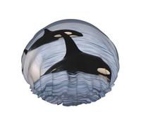 Killer Whales Swim Along Reusable Shower Cap for Women, Double Waterproof Layers Shower Cap, Hair Care Essential