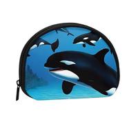 (Killer Whales Swim Along) Small Coin Purse Mini Wallet Zipper Coin Pouch Change Purse For Women Men， Portable Makeup Bags Cosmetic Pouch, Black, One Size, Casual