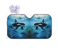 Killer Whales Swim Along Sun Shade - Folding Car Front Window Sunshade for Cars SUV Trucks,Max UV Blocking and Keep The Vehicle Cool