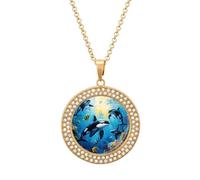 Killer-Whales Women's Necklaces Lightweight Round Alloy Pendant Diamond Necklace Ladies Jewelry Gift Golden-style