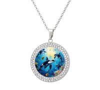 Killer-Whales Women's Necklaces Lightweight Round Alloy Pendant Diamond Necklace Ladies Jewelry Gift Silver-style