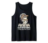 Killing Them with Kindness Leaning Skeleton Messy Bun Tank Top