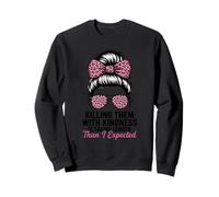 Killing Them With Kindness Pink Leopard Messy Bun Sweatshirt