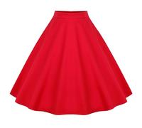 Killreal Women's Knee Length Flare Floral A Line Full Circle Skirt Patterns - Red -