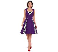 KILLREAL Women's Polka Dot Retro Vintage Style Cocktail Party Swing Dress, Purple-floral, M