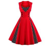 KILLREAL Women's Polka Dot Retro Vintage Style Cocktail Party Swing Dress, Red, Large